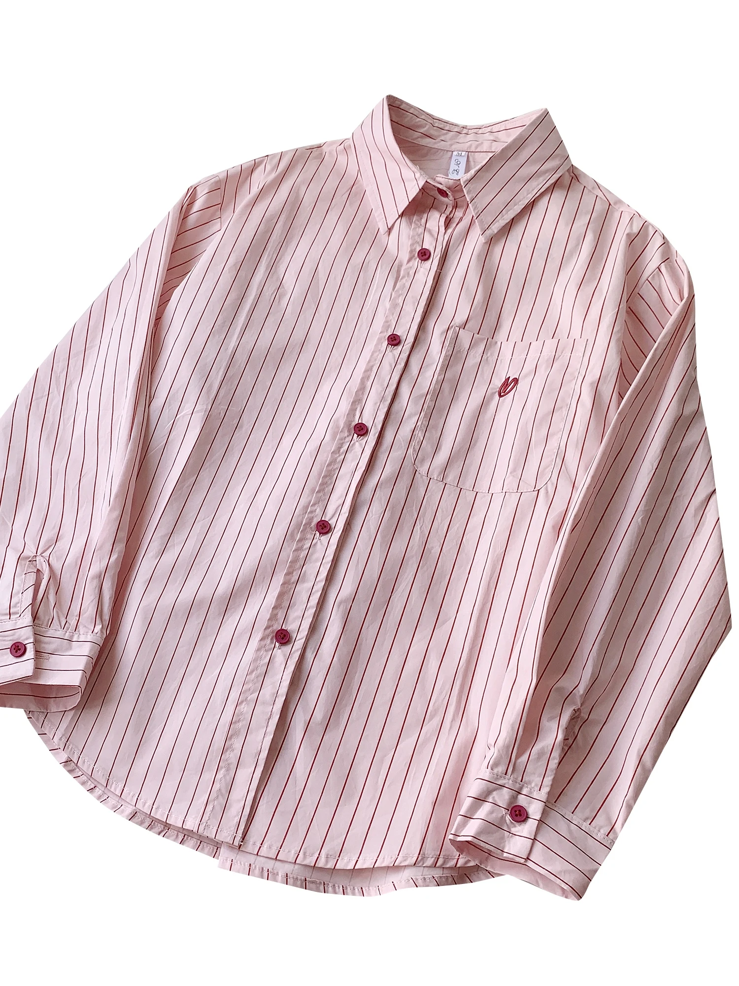 Korean Sle Long Sve  Ne ket Embroidery Striped Women's irt Spring Autumn New Arrival Casual Comfortable Cotton