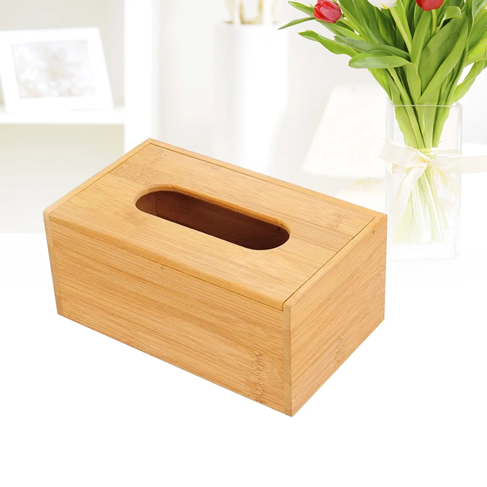 Porta fazzoletti di bambù 16X12X8.8Cm rettangolare ecologico da tavolo per soggiorno cucina bagno ufficio casa