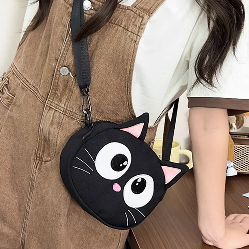 Creative Children Shoulder Bag Large Capacity Black Cat Mini Cartoon Cat Bag Canvas Adjustable Strap Kawaii Coin Purses Hiking