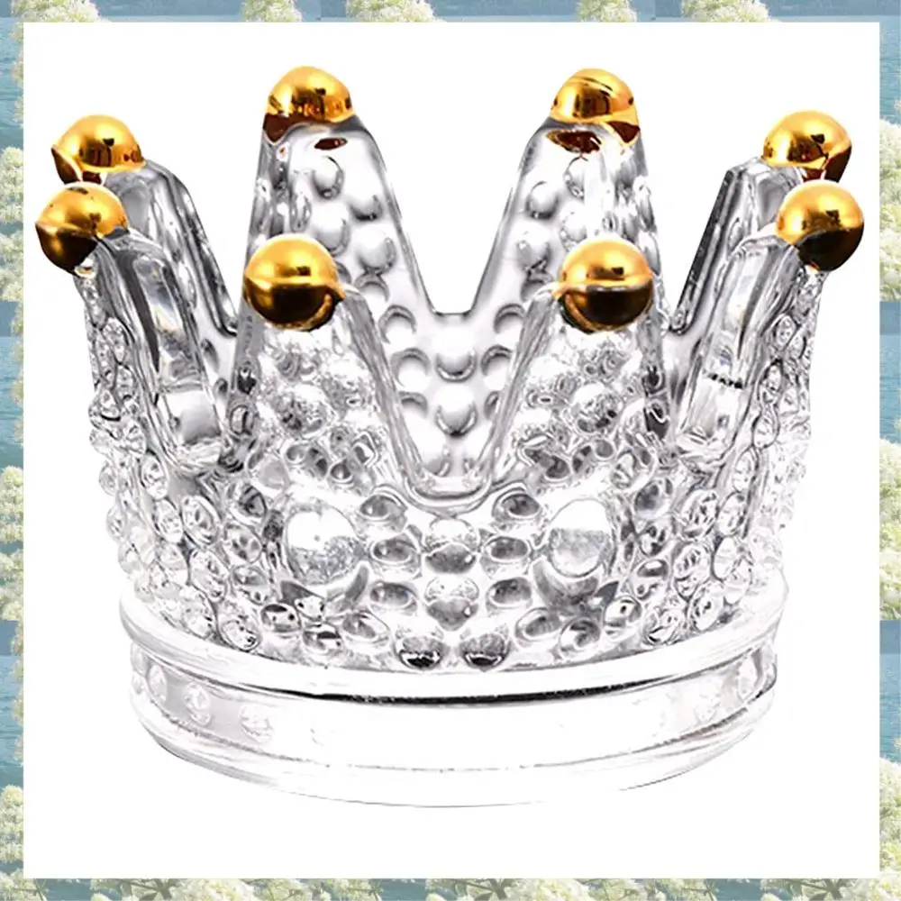 X17A 2025 NEW-Creative Crown Glass Ashtray Creative Dining Table Candle Holder Decoration Home Office Decoration Transparent Gol