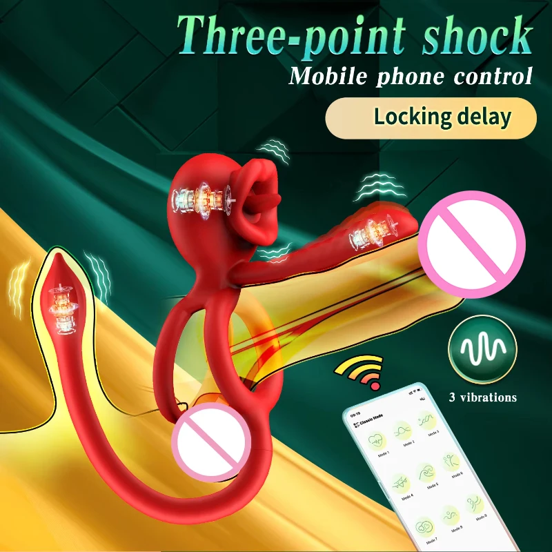 APP Vibrating Cock Ring Sleeve Rose Clitoral Vibrators Tongue Clit Stimulator Anal Plug Prostate Massager Sex Toys for Men Women view 2