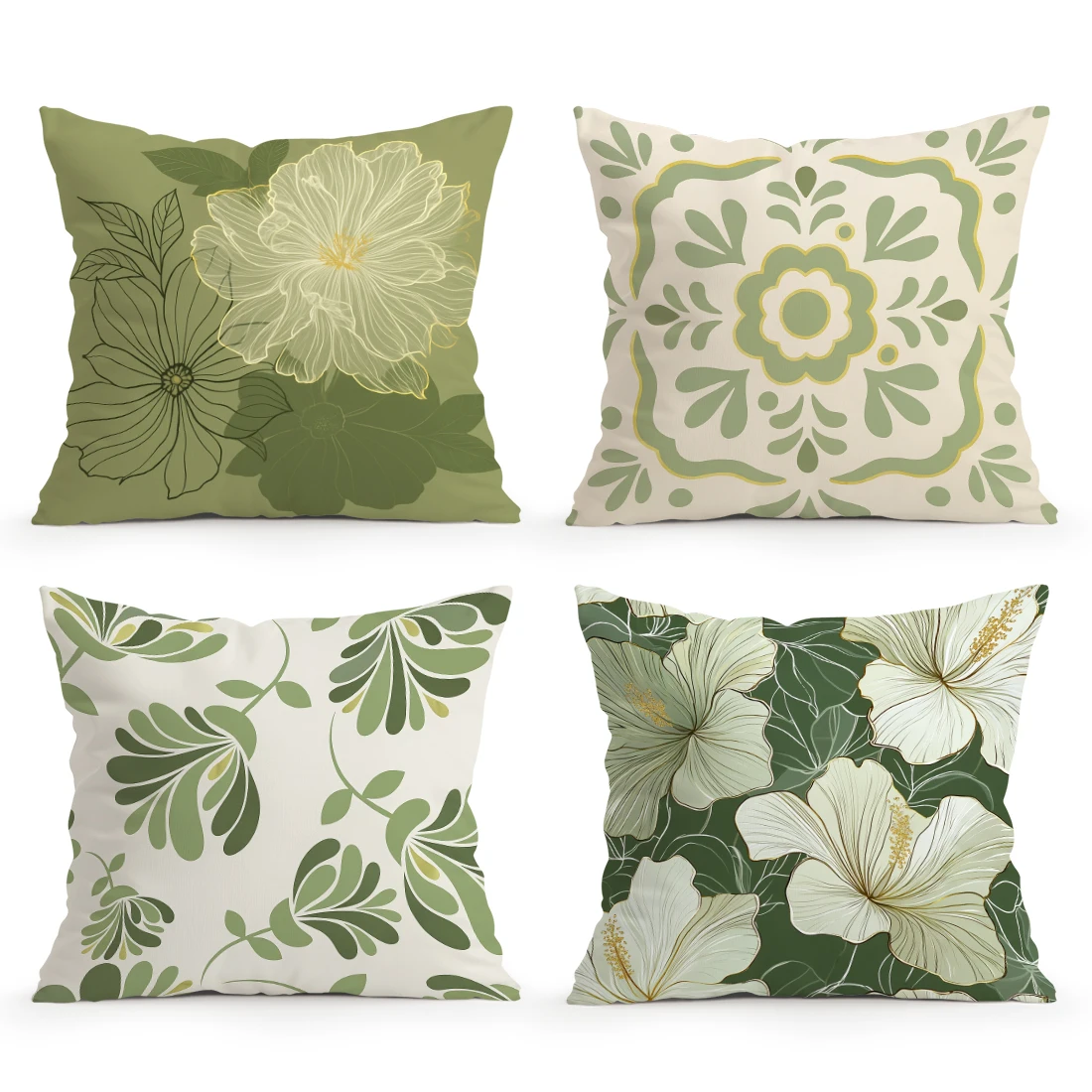 Funda de cojín con estampado de flores blancas y verdes، Funda de almohada sencilla de terciopelo de pel de melocotón para #2