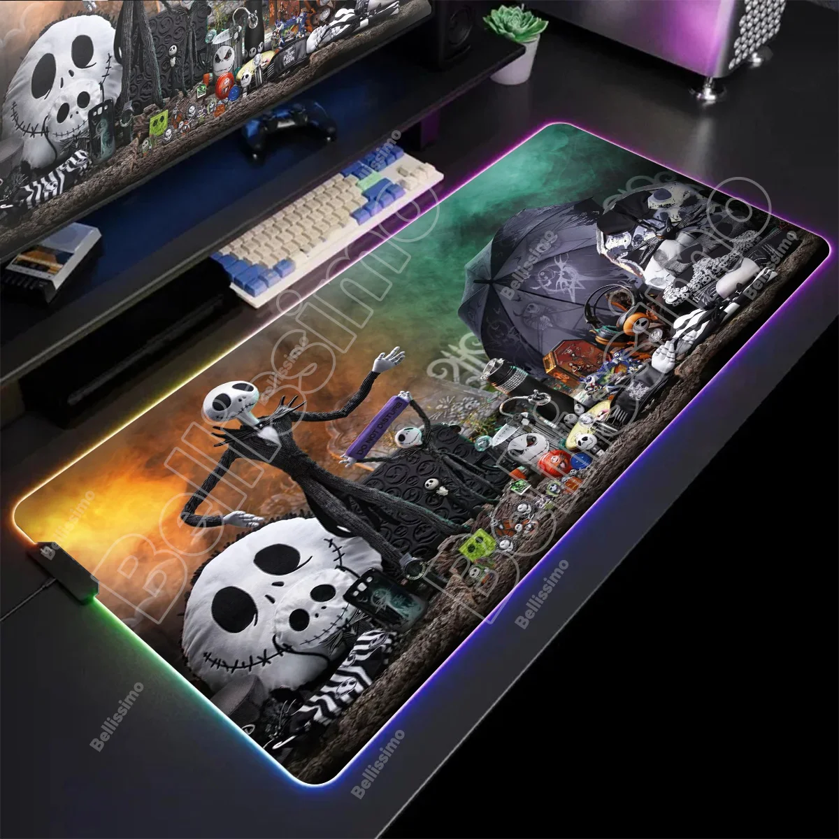 

The Nightmare Before Christmas RGB Pc Gamer Keyboard Mouse Pad Mousepad LED Glowing Mouse Mats Rubber Gaming Computer Mausepad