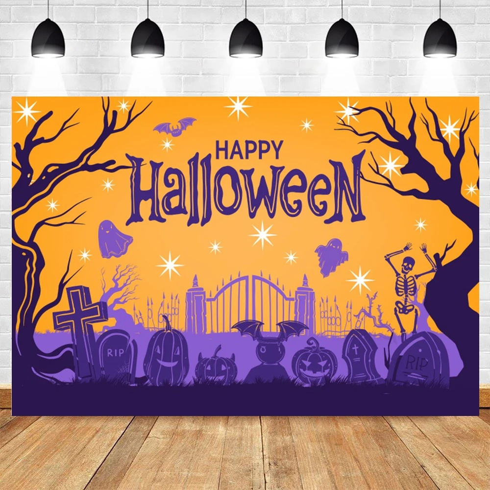 Halloween Photography Backdrop Spooky Moon Night Pumpkin Lantern Horror Party Kids Birthday Decor Background Photo Studio Props