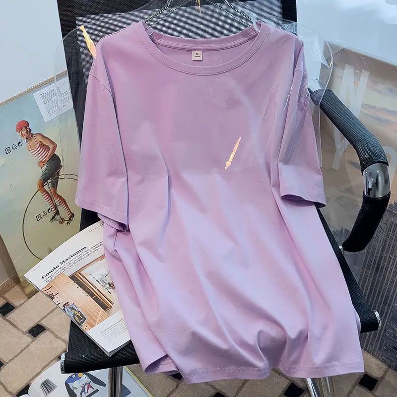 Short Sleeve Round Neck Sweet Summer Thin T-Shirts Loose Pullovers Straight Simplicity Solid Color Casual Women's Clothing 2023