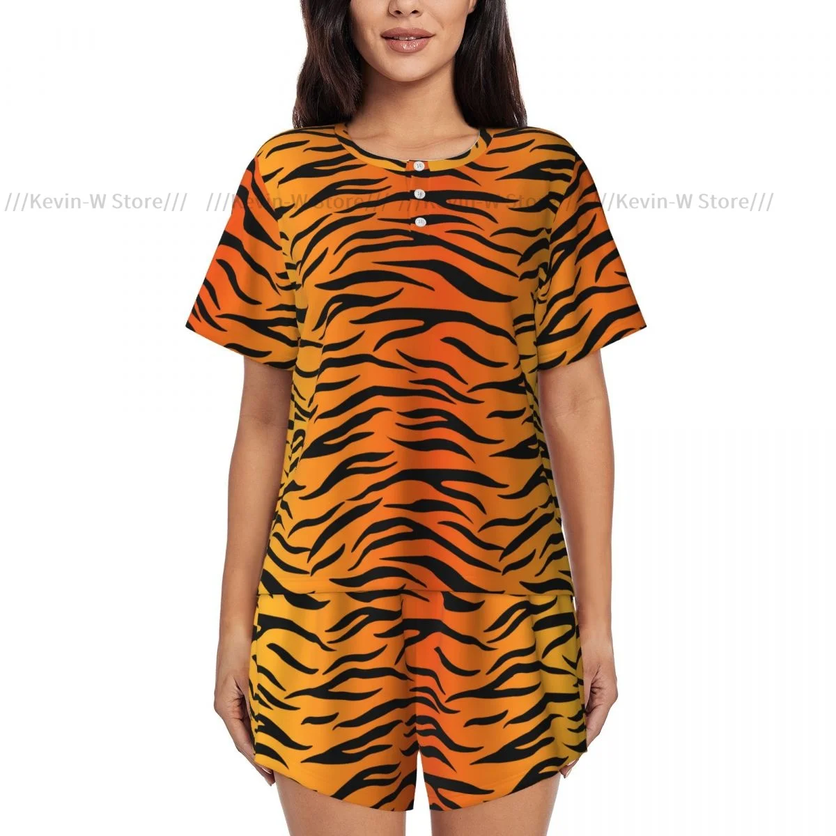 Women Pajamas Set Short Sleeve Tiger Skin Pattern Sleepwear Loungewear for Summer Nightwear