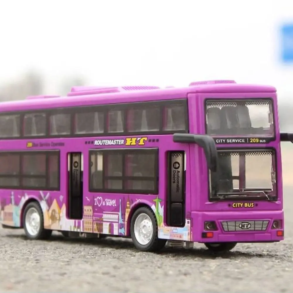 

Light Music Double Decker Bus Model Open the Door City Bus Pull Back Vehicles Die Cast Friction Powered Sightseeing Bus Model