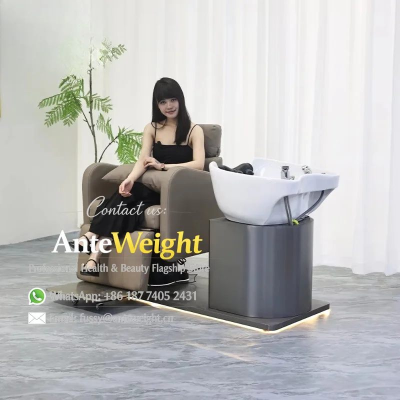 Luxury Fully Electric Rotating Brown Spa Backwash Shampoo Chair for Hairdressers