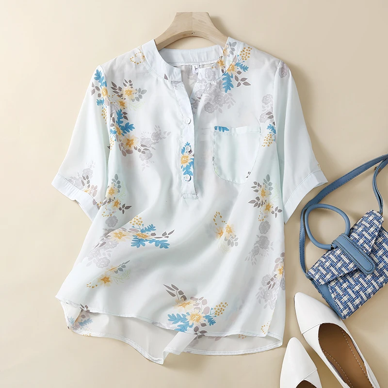 

Retro Japanese Sle Cotton Linen irt Women's Loose ort Sve Floral Print Summer Top V-ne Commute Sle Regular Fit