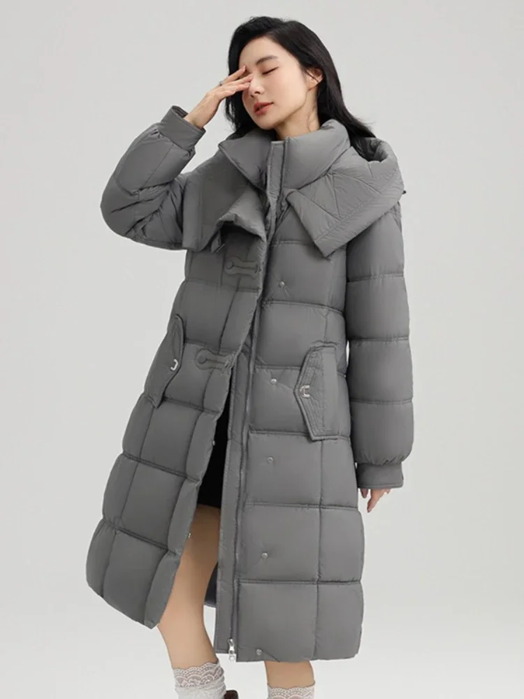 

Женская повседневная верхняя одежда, женские толстые парки, зимняя новая длинная хлопковая стеганая куртка с капюшоном, пальто, корейское свободное пальто для женщин