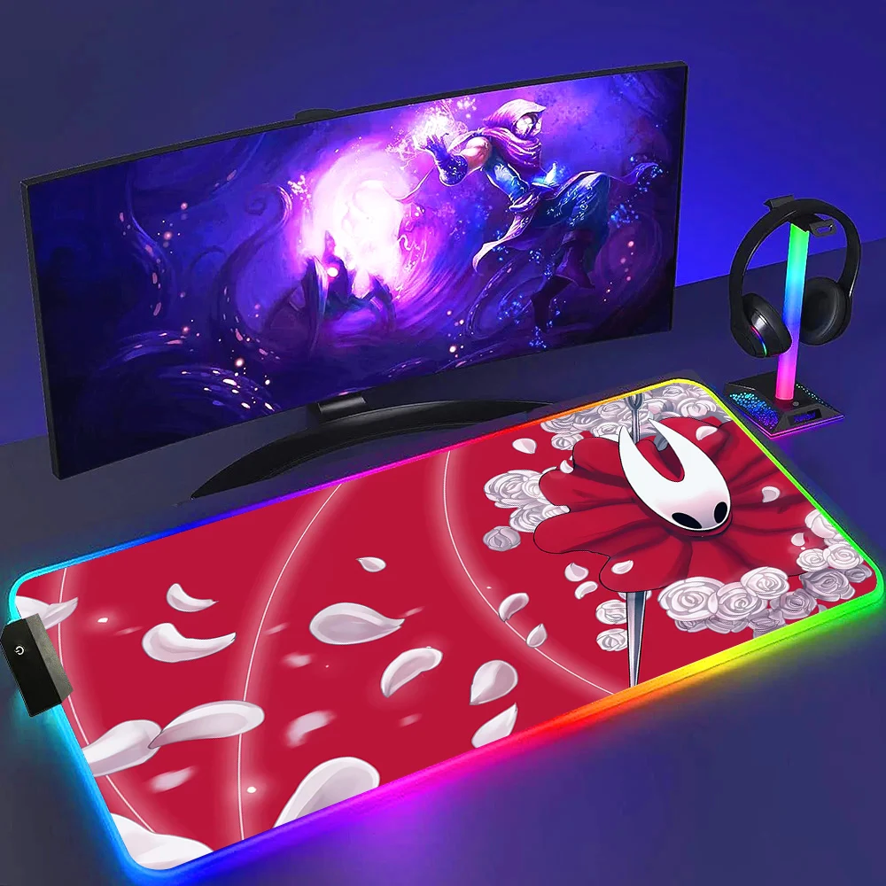 

Игровой коврик для мыши RGB с подсветкой Hollow Knight, красочный светодиодный коврик для мыши, компьютерный нескользящий коврик с подсветкой, аксессуары, коврики с подсветкой