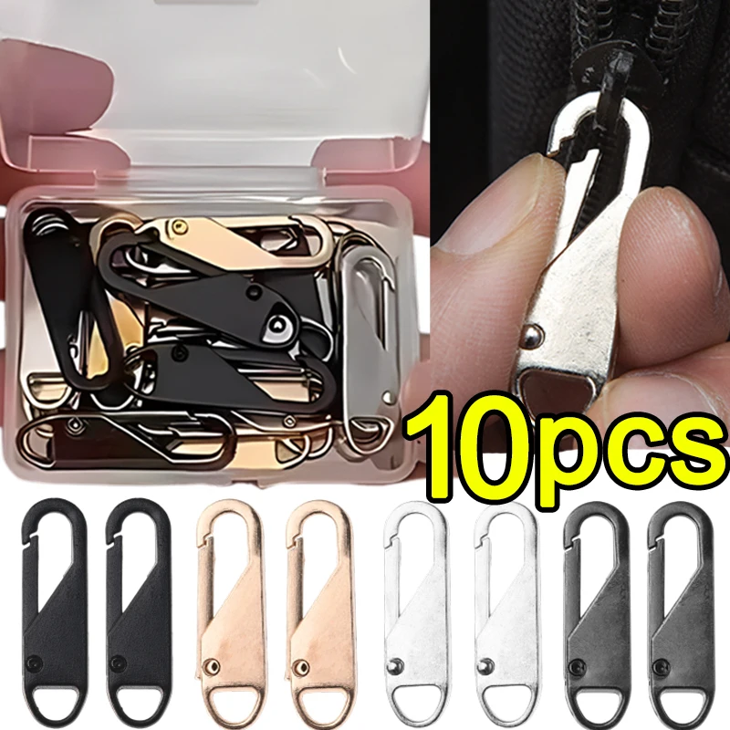 1-10PCS Metal Zipper Slider Puller Detachable Instant Repair Kit DIY Sewing Replacement Clothing Luggage Purses Universal Zipper