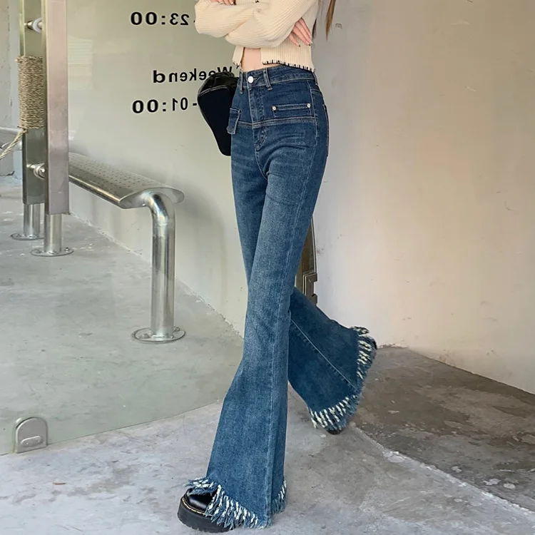 

plus Size Women's Bell Bot Jeans High Waist Stretchy Fce Thin Long Casual Cotton Blend Four Seasons Wear for All Body T...