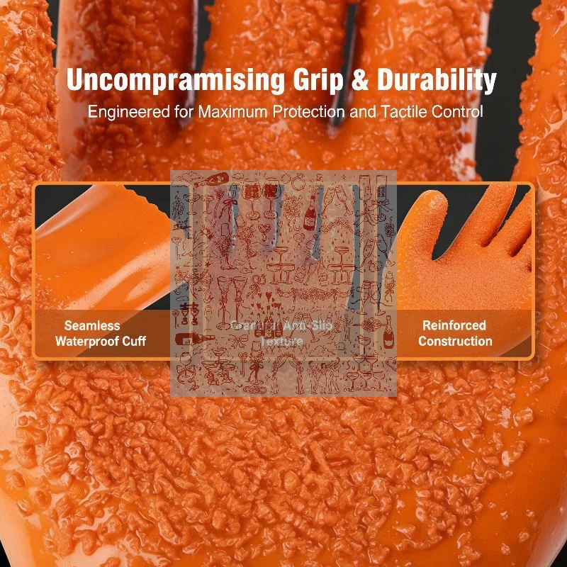 1 Pair Waterproof Oil And Chemical Resistant Antislip Thickened Gloves Premium PVC Work Gloves For Durable Hand Protection