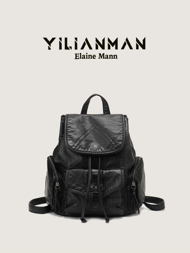 

Elegant Women's Large Capacity Backpack Fashionable Commuter Travel Black Double Shoulder Bag by Ilaman 2026 New Arrival