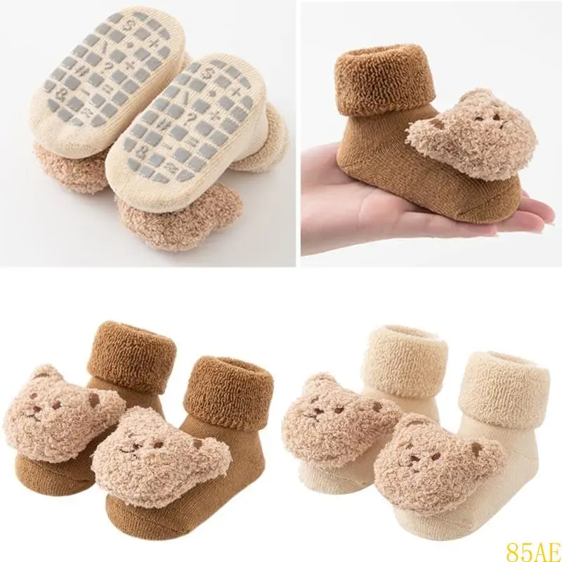 

85AE Non Slip Grip Socks for Toddlers Cartoon Bear Designs Socks Soft & Comfortable Toddler Grip Socks for Boys & Girls Gift