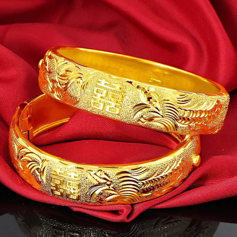 Classical Color 14 K Yellow Gold Bangle for Bridal Opening Bracelet Bangle Valentine\'s Day Wedding Engagement Jewelry Gifts