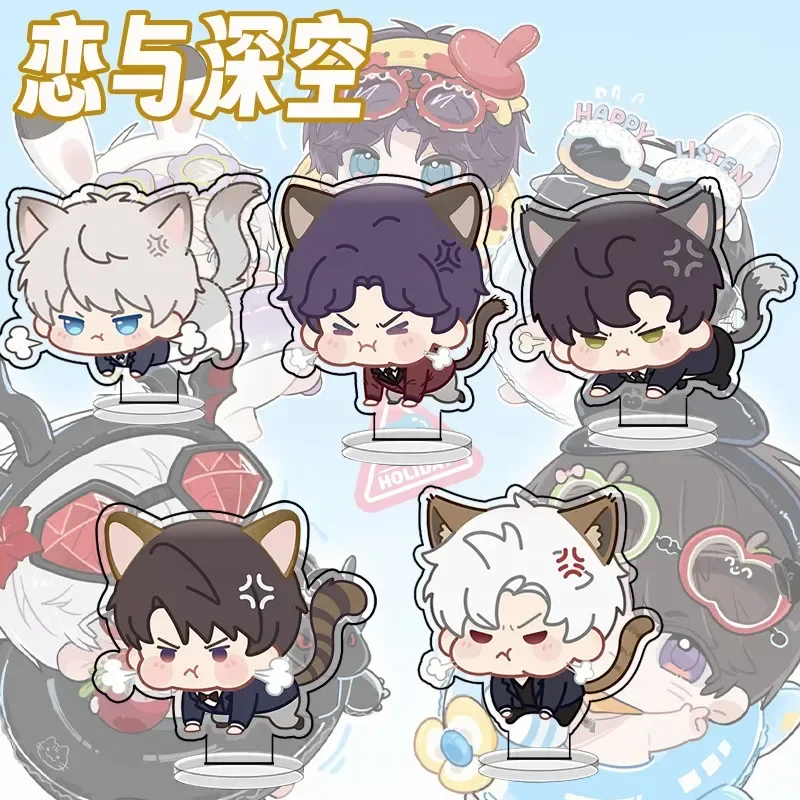 Game Love and Deepspace Angry Cat Ear Q Version Acrylic Stand Figure Sylus Rafayel Xavier Zayne Caleb Desktop Ornament Keychain