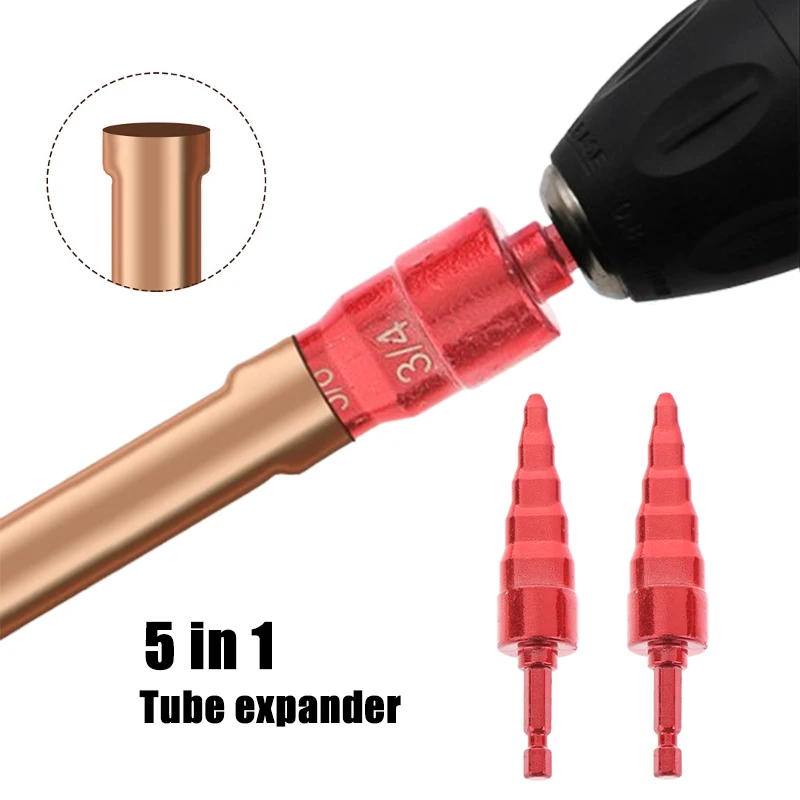 5In1 Air Conditioner Copper Pipe Expander Swaging Drill Bit Set Swage Tube Expander Soft Copper Tubing Tools