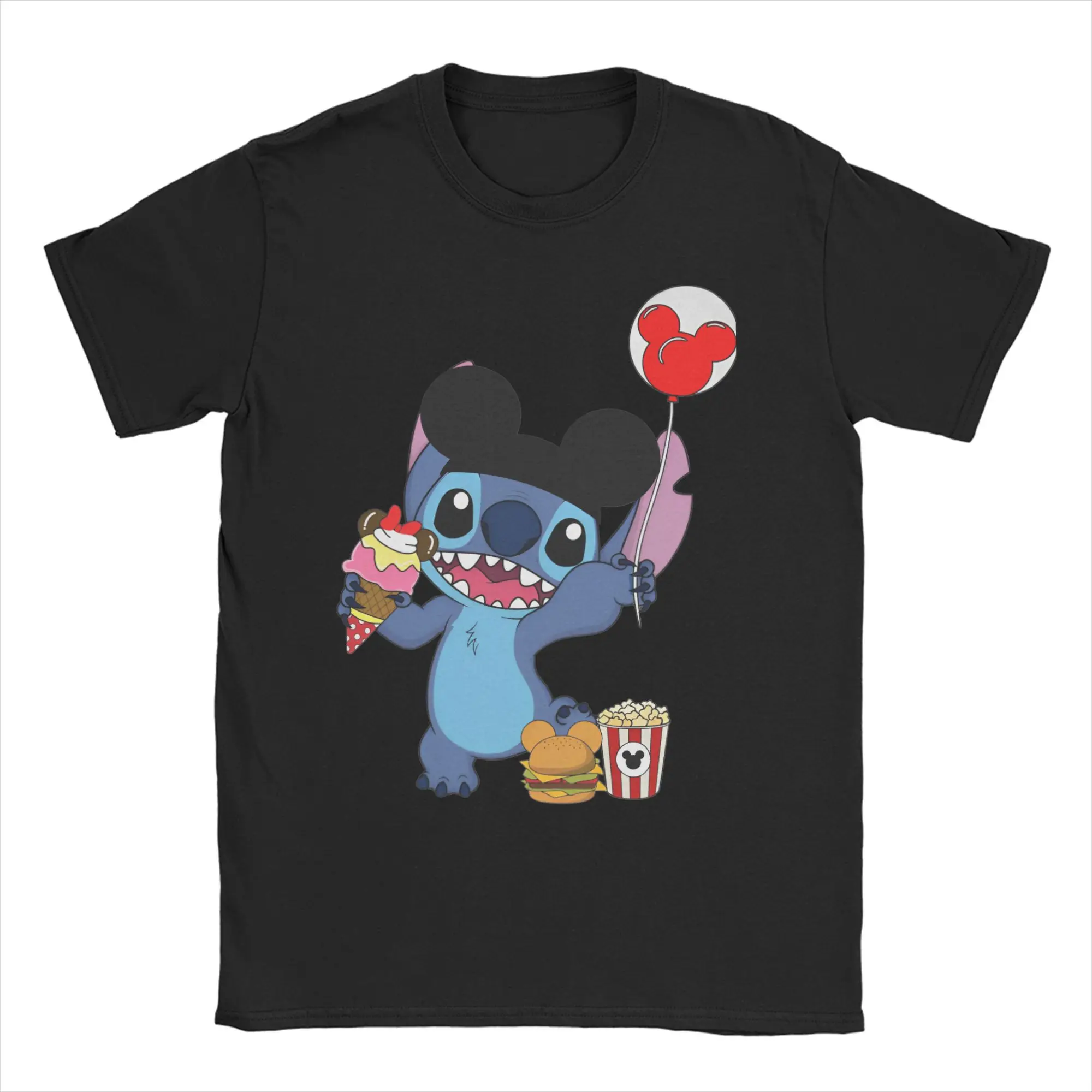 

Men Women Stitch with Mickey Balloon Mode T Shirt Pure Cotton Clothing Leisure Short Sleeve Round Neck Tee Shirt T-Shirt