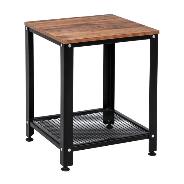 Two-layer disassembly and assembly Iron mesh side table Square fire wood color black spray