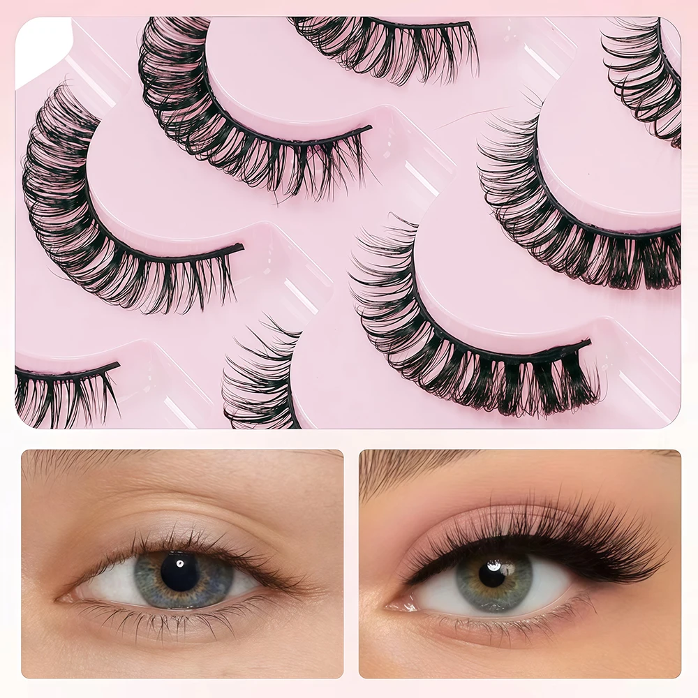 7 أزواج من الرموش الصناعية على الطراز الهزلي الأوروبي والأمريكي، غرة هجينة لمجموعة الفتيات الحلوة والحافة، قطعة واحدة، بطول كامل