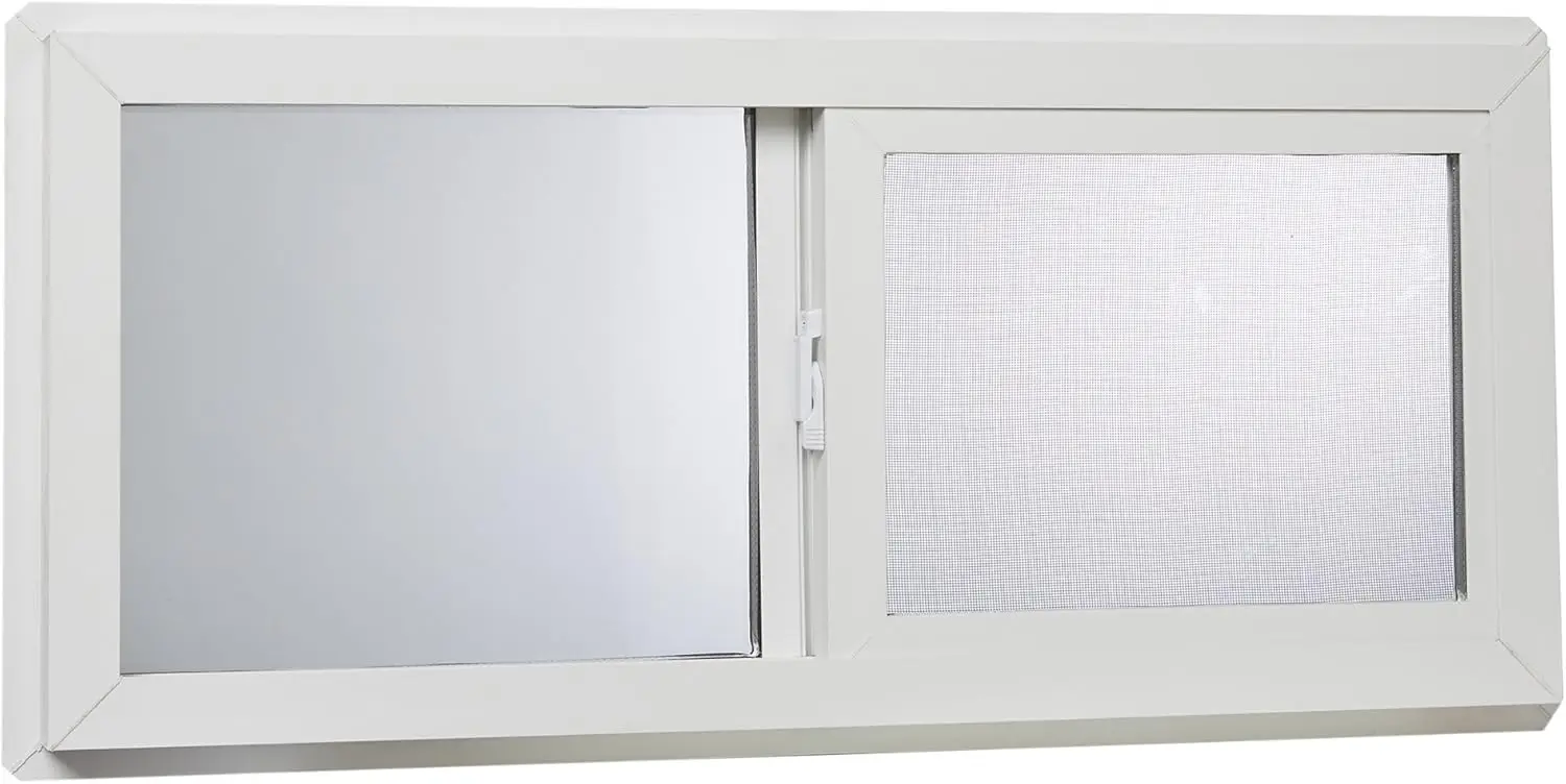 Vinyl Basement Hopper Window, 32" x 18", White & Window