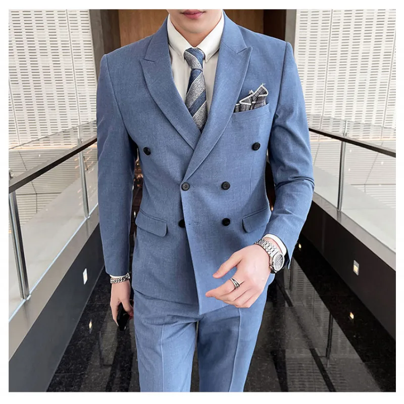 

2024 New Men's M-4XL (suit + Vest + Trousers) Wedding Banquet Boutique Matching Handsome Leisure Business Suit Three-piece Set