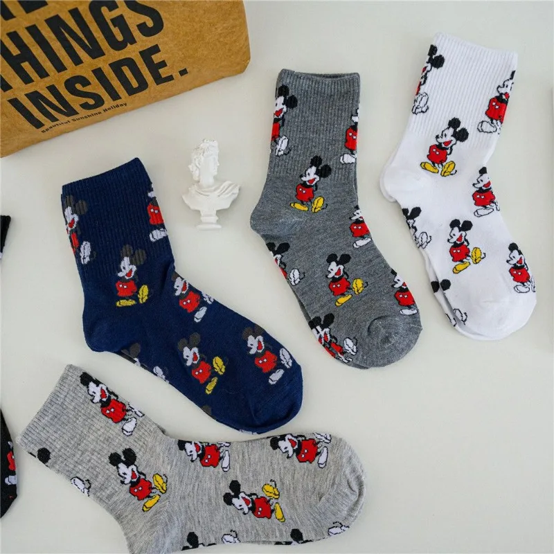 Chaussettes de dessin animé Disney TureMouse pour femmes, bas d'été mignons, longs, coton, style japonais, JK Lolita, accessoires doux pour filles, cadeaux