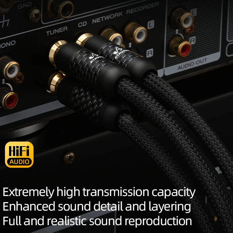 ATAUDIO 한 쌍의 순수 구리 RCA 케이블 하이 엔드 스퀘어 코어 구리 2RCA 남성-2RCA 남성 HiFi 오디오 케이블 (증폭기 TV 믹서 용)