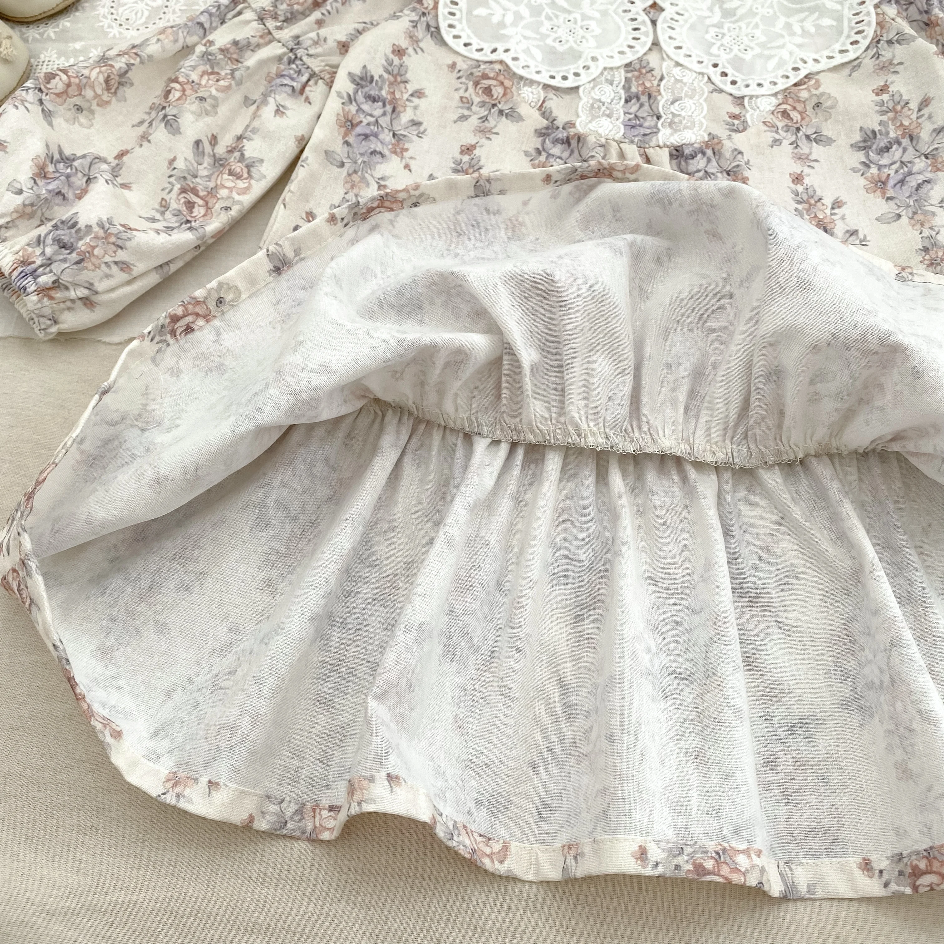 Herbst Blume Französisch Kontrast Revers Stil Mädchen Kleid Frühling Baby Kinder Lange Ärmeln Reine Baumwolle Spitze Süße Prinzessin Kleid – Detail 5