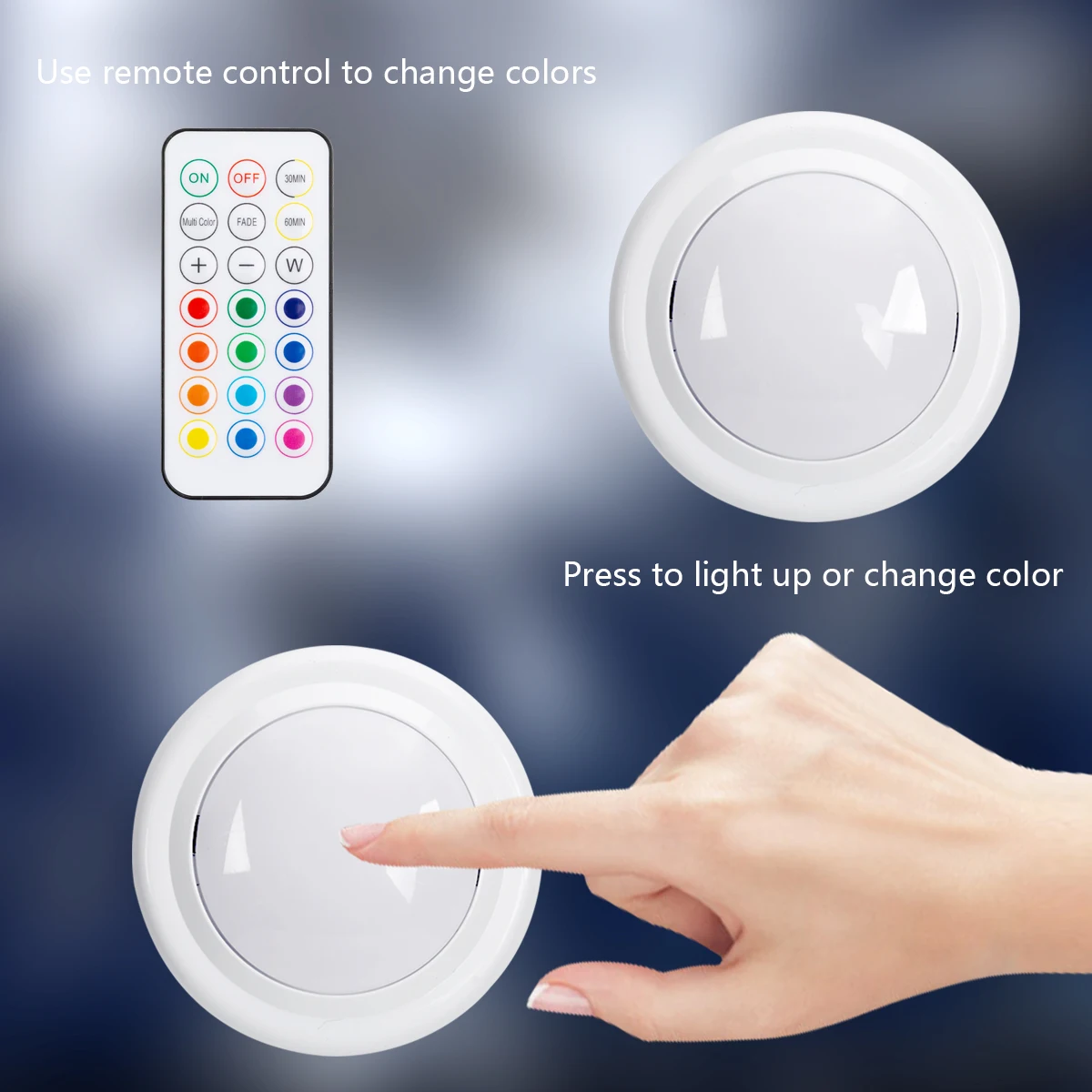 Dimmable Wireless Under Cabinet LED Night Puck Light Remote Control Battery Operated For Kitchen Closet Wardrobe Home Decoration