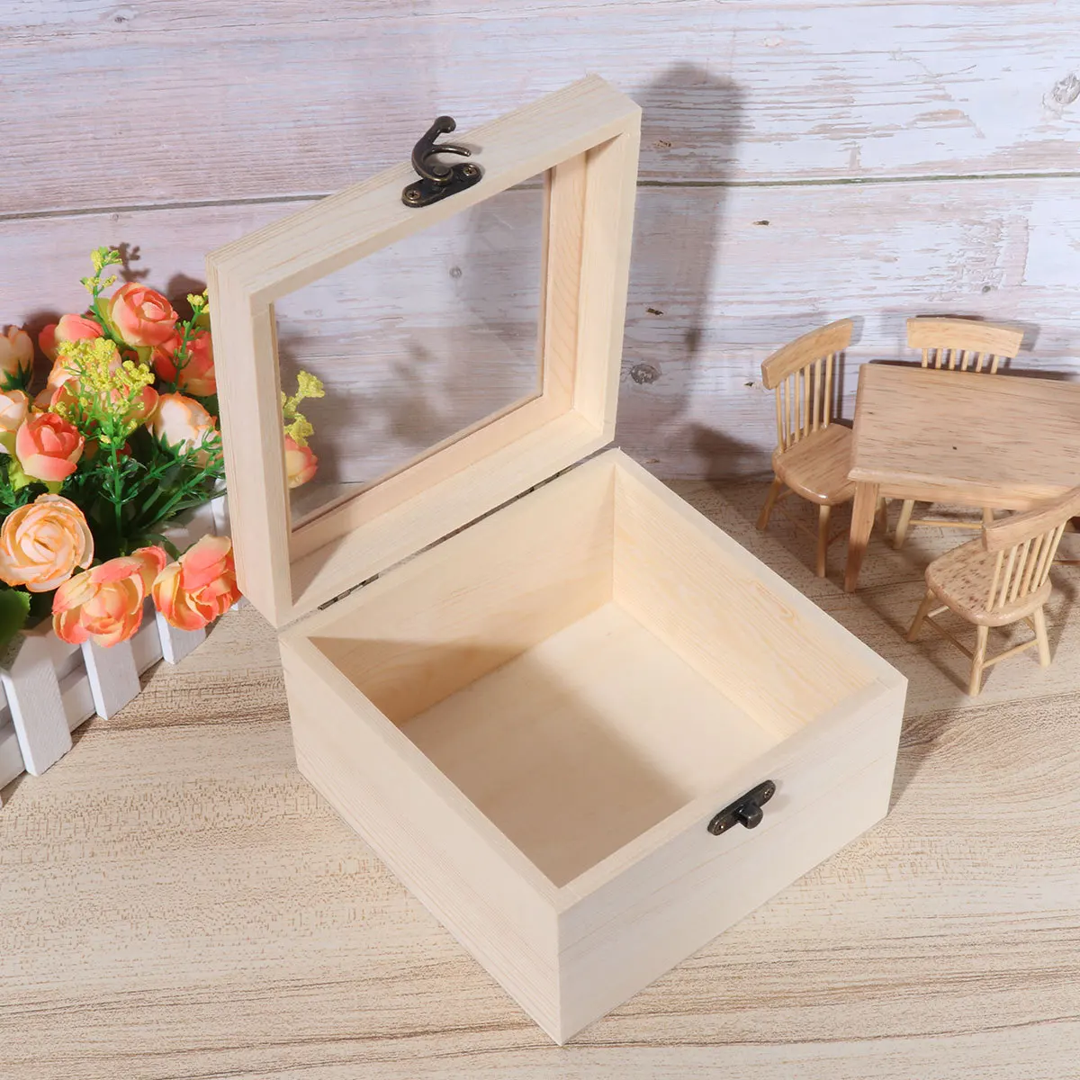 

DIY Wooden Gift Box for Unfinished Surface Customizable 15x15x10cm Light Yellow Wooden Gift Box