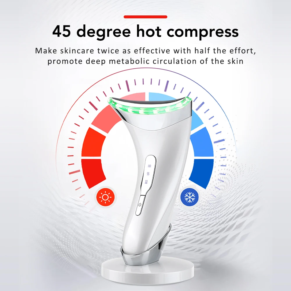 Dispositivo di bellezza per il viso e il collo Terapia fotonica a LED a luce di 3 colori Ringiovanimento della pelle Vibrazione Lifting del viso Massaggiatore Rimozione del doppio mento