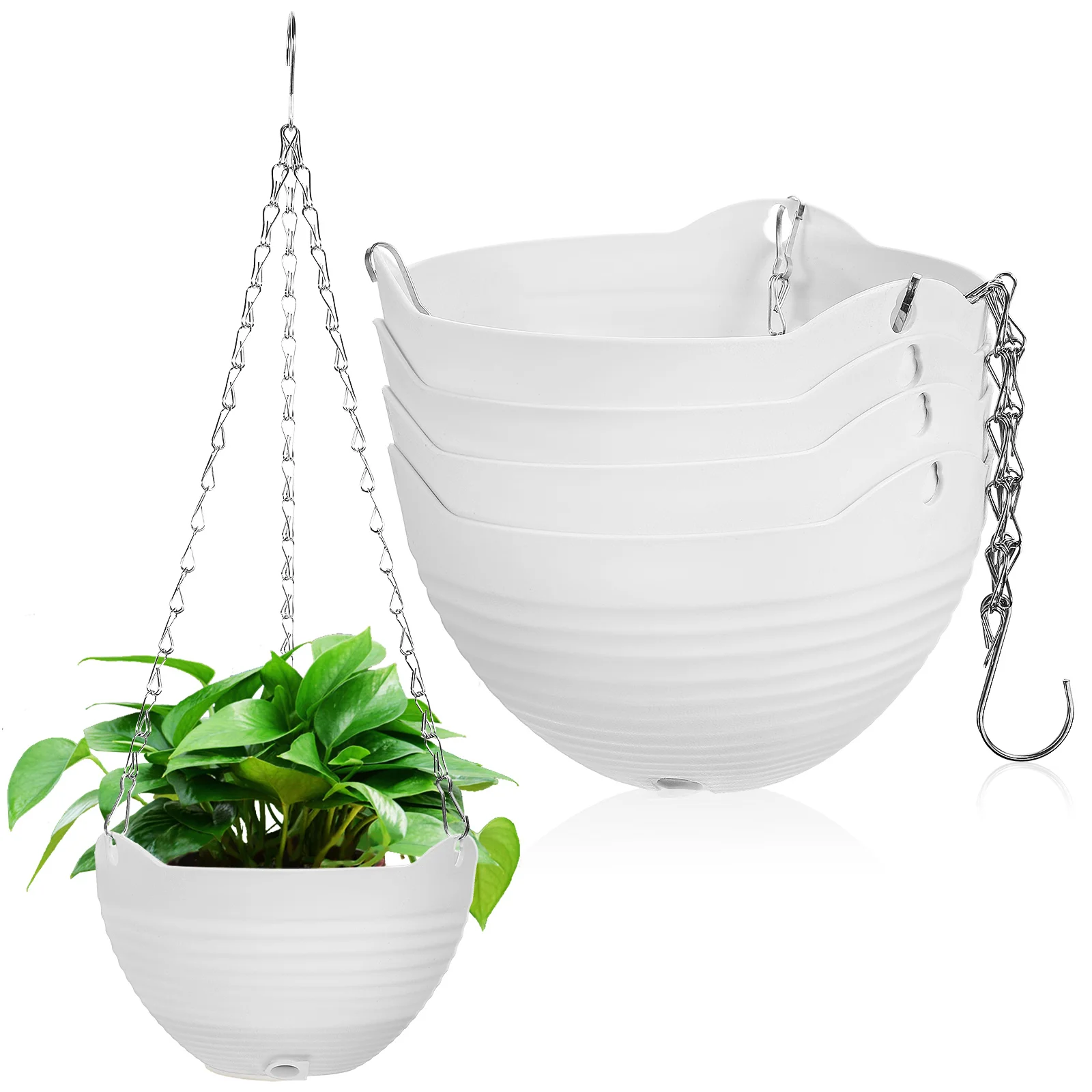 

4 Pcs Hanging Basket Flower Pot Baskets for Plants Outdoor Plastic Pots Indoor Holder White Tray Planter