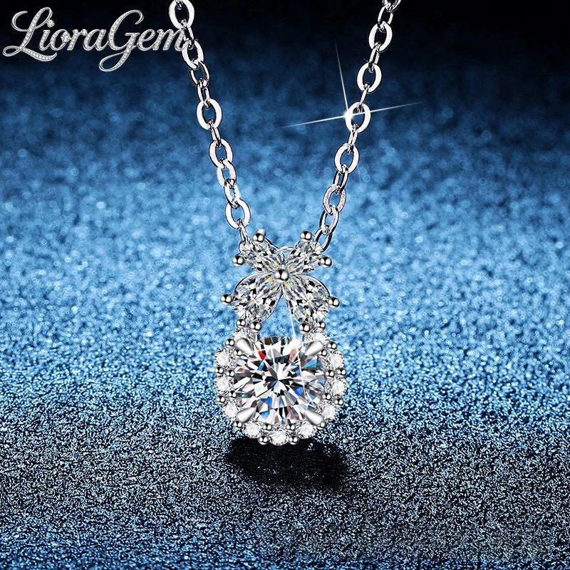 LioraGem Flower Perfume Bottle Moissanite Pendant Necklace for Women, 1-carat Moissanite Necklace Platinum PT950 Stamp