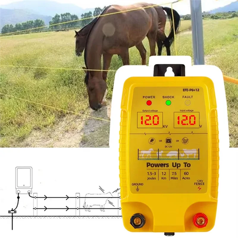 

ABHB-Electric Fence 1.5-3 Joules Low Impedance Energizer For Animal Captivity EU Plug