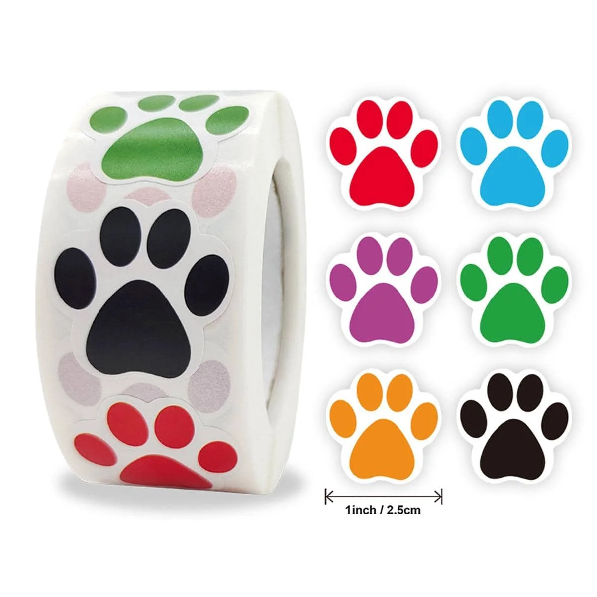 500 stuks hondenpootafdrukstickers, 1 inch kleurrijke/zwarte hondenstickers voor kinderen, zelfklevende puppypootafdrukken stickers voor geschenken