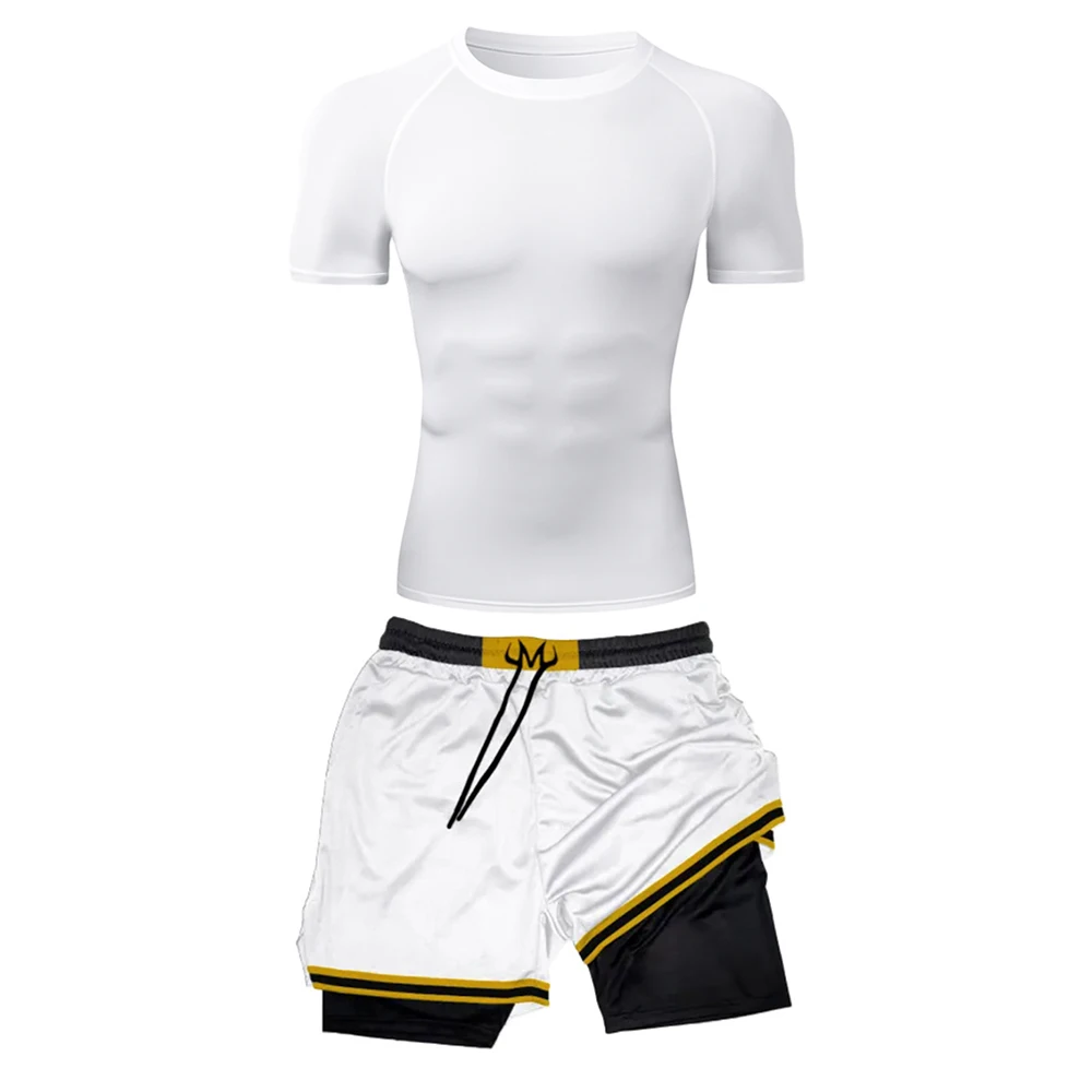 Men's Fitness Compression T-shirt & 3D Printed Workout Layer Shorts Quick Dry Gym Wear Athletic Jogging Training Running Suit