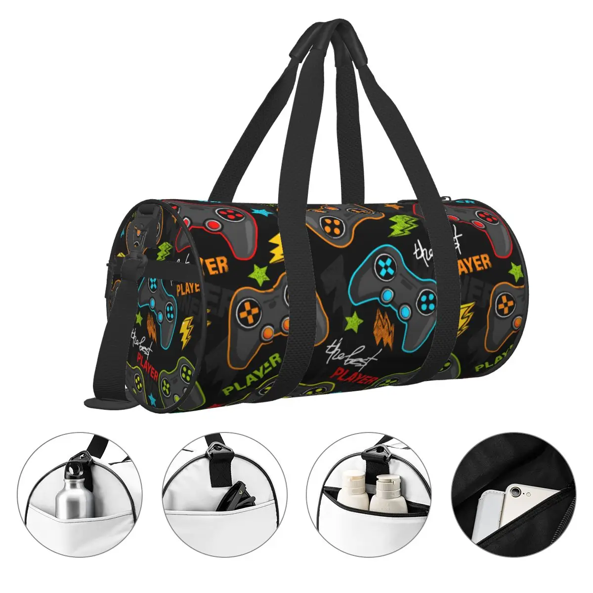 Abstract Colorful Joystick Sport Bags Game Cool with Shoes Gym Bag Outdoor Men Printed Handbag Luggage Funny Fitness Bag