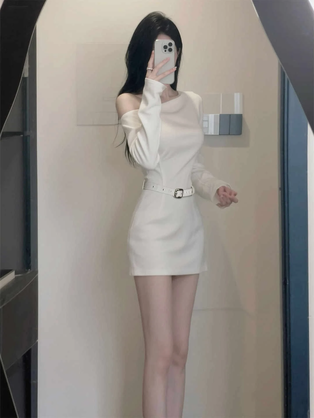 

Ele White Slim Fit Dr, женская осенняя новинка, универсальная юбка Agel с запахом, длинная свековая повседневная французская юбка