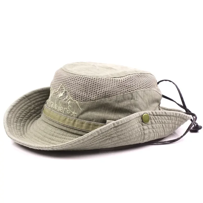 Outdoor Bucket Hat Men Summer Breathable Panama Cap Cotton Jungle Fishing Mesh Hat Hiking Beach Sun Protector Caps For Men\'s