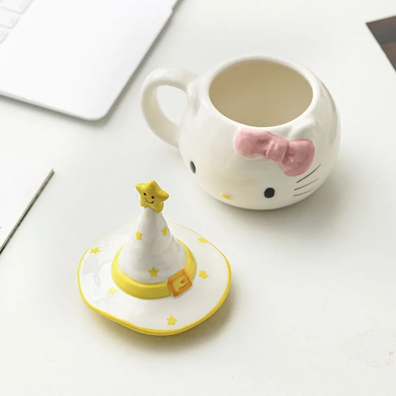 Sweet Hello Kitty Anime Kawaii Sanrio Ins Mode Keramische Mok met Cover Leuke Cartoon Creatieve Cup Verjaardagscadeaus Speelgoed