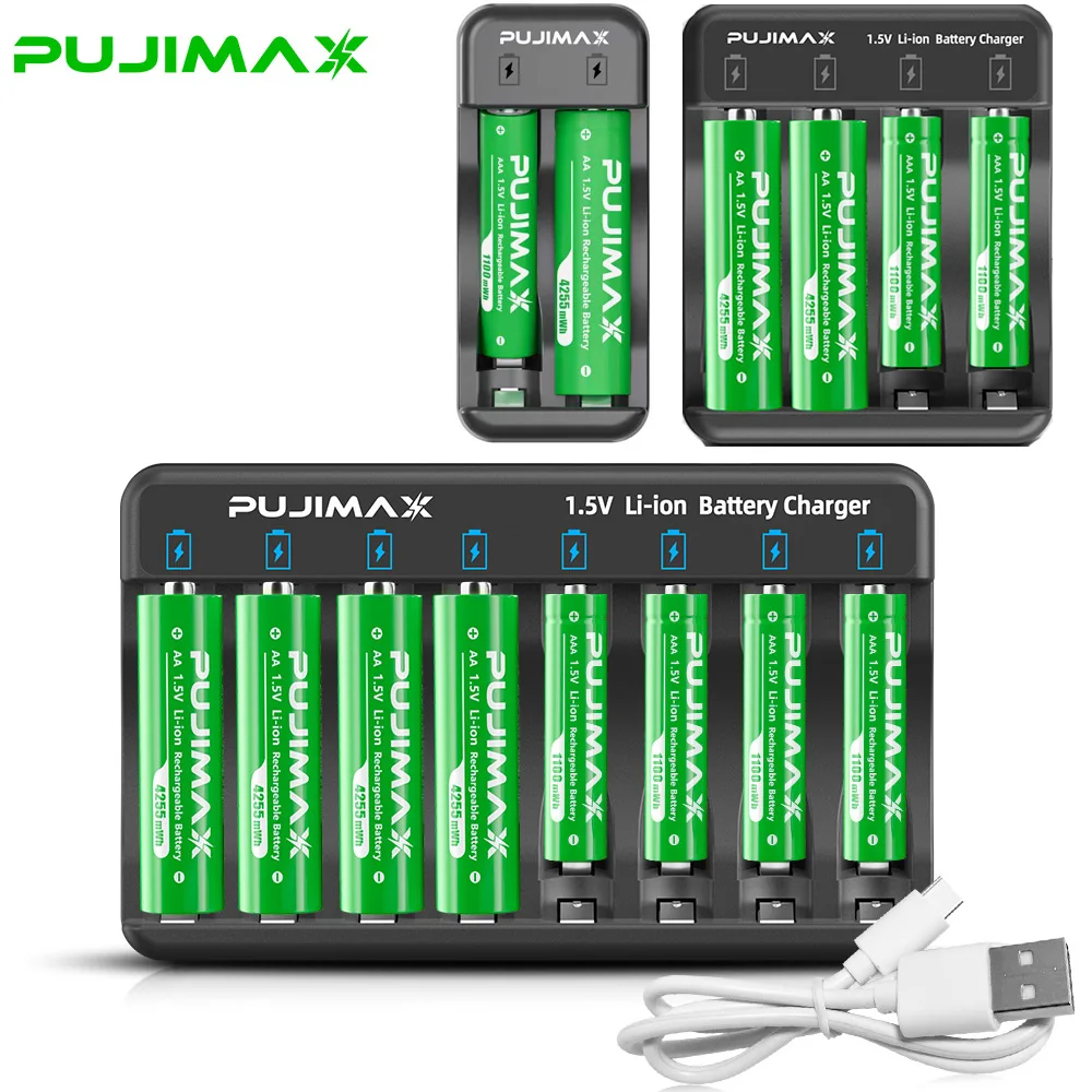 PUJIMAX AA/AAA 1.5V Li-ion Rechargeable Battery Charger 4255mWh/1100mWh Lithium Rechargeable Batteries For Remote Control Toy