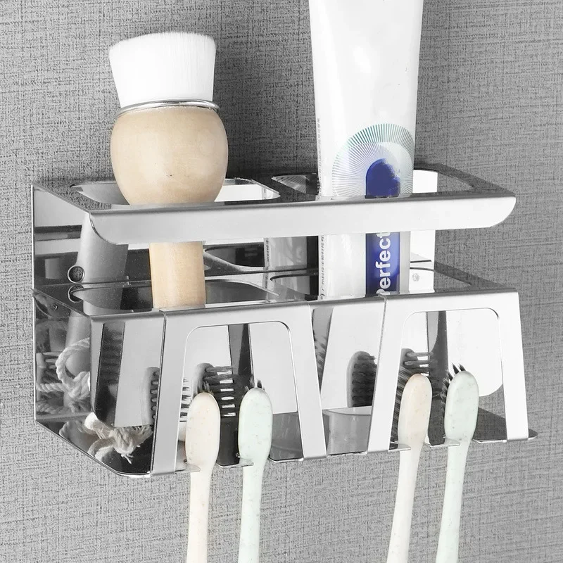 

Настенный держатель для зубной пасты без перфоратора, подставка для ванной комнаты, многофункциональный держатель для зубных щеток из нержавеющей стали