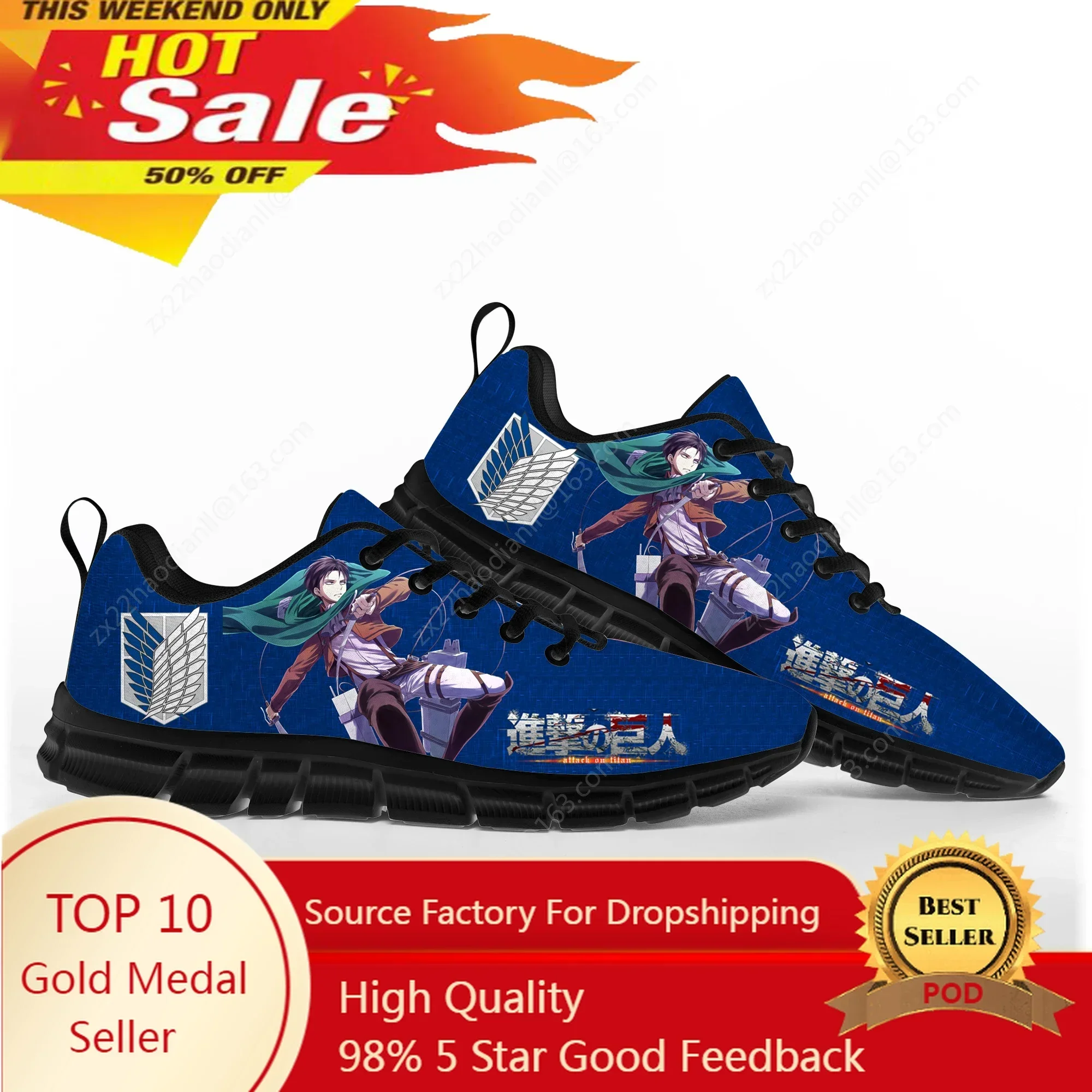 

Anime Attack on Titan Levi Ackerman Sports Shoes Mens Womens Teenager Sneakers Custom High Quality Couple Shoe