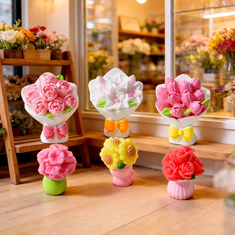 

10Pcs Mini Resin Artificial Flower Valentine's Day Decorations Dollhouse Desktop Resin Craft Ornament Small Gift DIY Party Decor