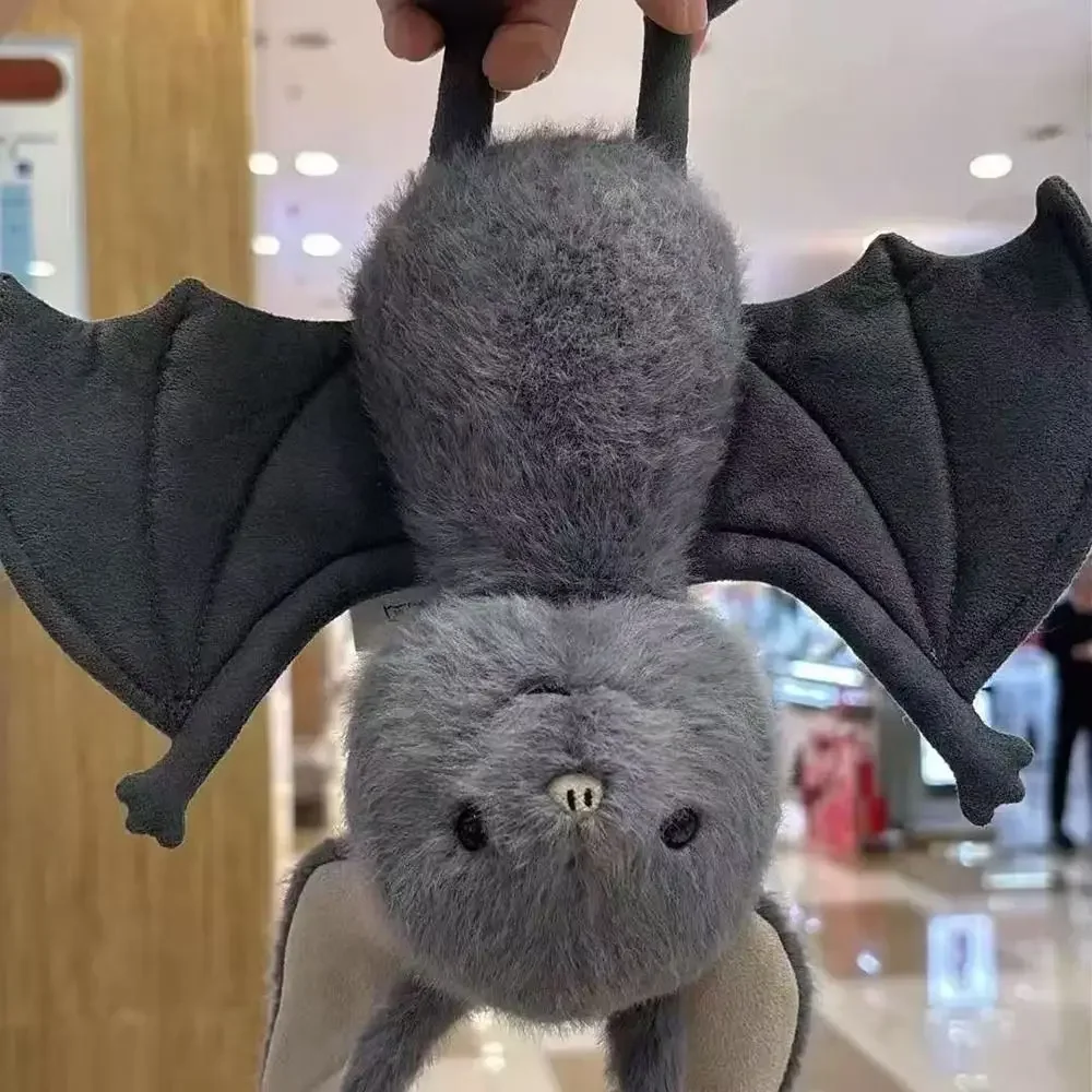 22cm Grey Bat Plush Toy Soft Stuffed Animal Gothic Funny Bat Plushies for Car Interior Home Halloween Party Decoration Gift