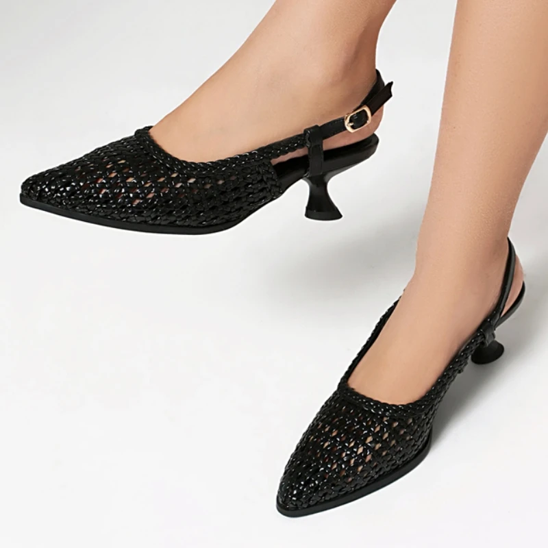 Summer Shoes Sandals for Women Fashion Breathable Luxury Gold Silver Footwear Large Size Point toe Kitten Heels Wedding Shoes - view 3