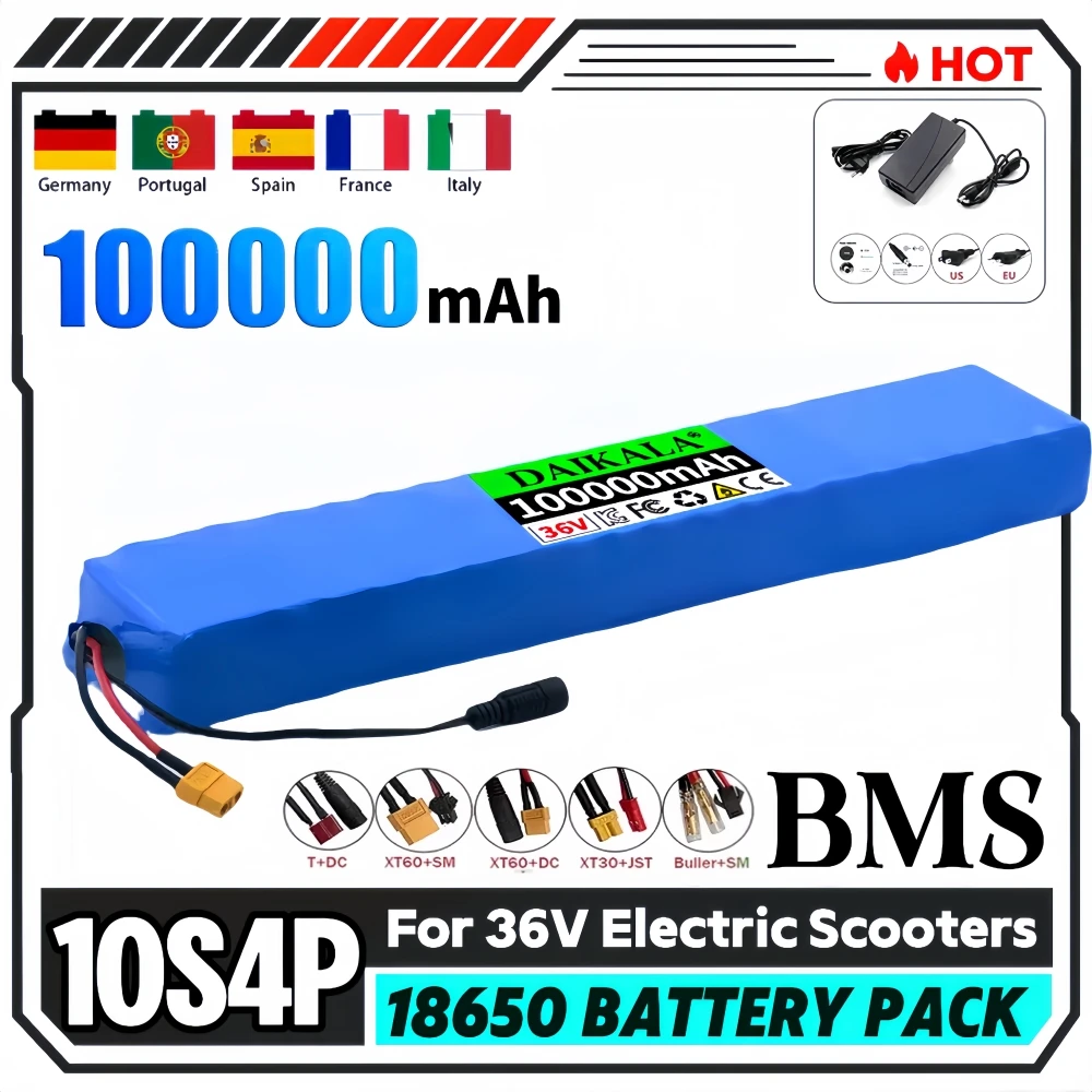 

36V 10S4P 100Ah 100000mah 18650 Electric Scooter Lithium Ion 42V Battery Pack Original high power cell Built - In BMS Protection